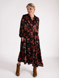 Floral Noir Black/Red Floral Print Button Front Dress