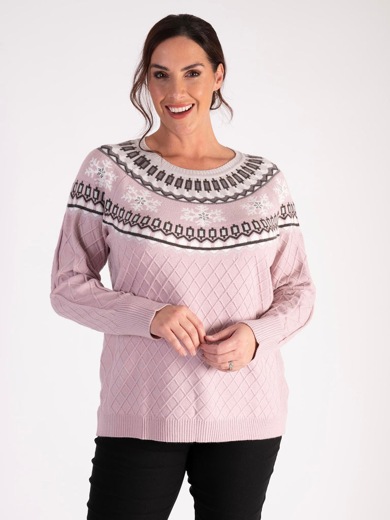 Pink/Grey Neck Detail Jumper Chesca