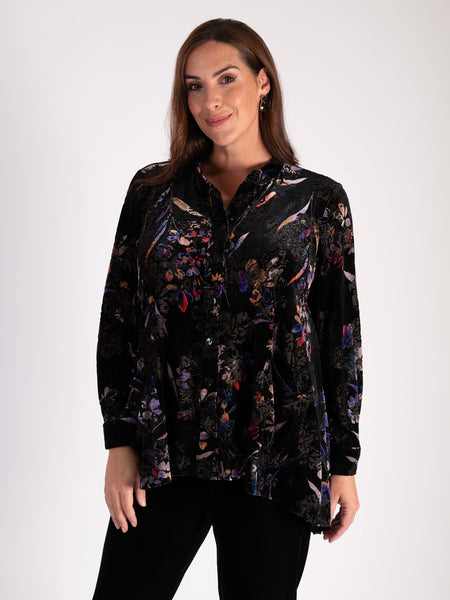 Black Velvet Devoré Blouse with Multi Floral Print