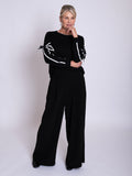 Black/White Pullover with Sleeve Bow Detail & Contrast Trims