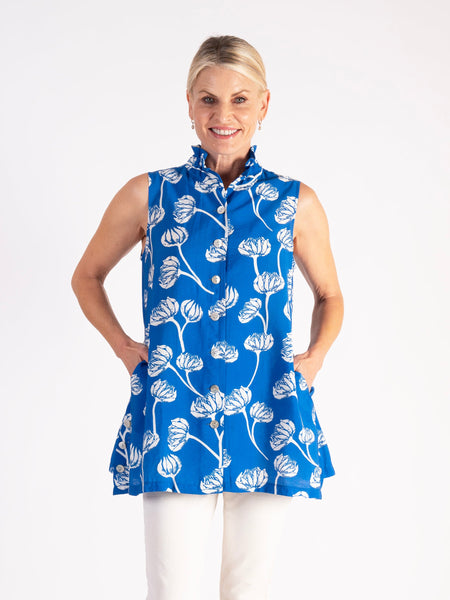 Sky Falling Bouquet Sleeveless Shirt With Wire Neck Collar