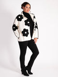Wool Mix Jacket with Contrast Applique Flowers and Piping Off White