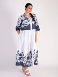Navy/White Floral Print Linen Dress