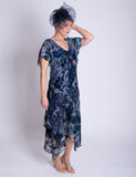 Cobalt/Pewter Paisley Velvet Devoree Dress