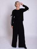 Black/White Pullover with Sleeve Bow Detail & Contrast Trims