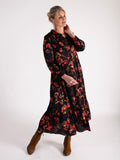 Floral Noir Black/Red Floral Print Button Front Dress