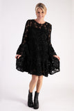 Uchuu Black Confetti Applique Short Dress with Fluted Sleeves