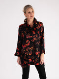 Floral Noir Black/Red Floral Print Wire Collar Blouse