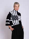 Black/White Striped Colourblock Oversized Jumper with Funnel Neckline
