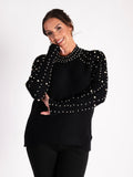 Black Crew Neck Jumper With Pearl Details