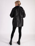 Navy/Black Paisley Flocked Quilted Reversible Zip Short Coat