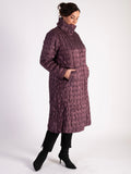 Eggplant/Watercolour Print Zip Front Quilted Reversible Long Coat