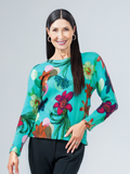 A Turquoise/Multi Fine Knit Floral Sweater