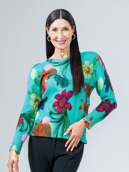 A Turquoise/Multi Fine Knit Floral Sweater