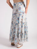 Ivory/Sky/Sand Floral Pleated Tiered Skirt