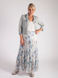 Ivory/Sky/Sand Floral Pleated Tiered Skirt