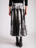 Black/Ivory Tie Die Panelled Cotton Skirt with Shirring Waistband