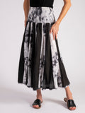 Black/Ivory Tie Die Panelled Cotton Skirt with Shirring Waistband