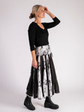 Black/Ivory Tie Die Panelled Cotton Skirt with Shirring Waistband