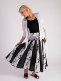 Black/Ivory Tie Die Panelled Cotton Skirt with Shirring Waistband