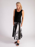 Black/Ivory Tie Die Panelled Cotton Skirt with Shirring Waistband