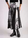 Black/Ivory Tie Die Panelled Cotton Skirt with Shirring Waistband