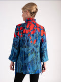 Blue/Red Abstract Floral Print Wire Neck Collar Shirt