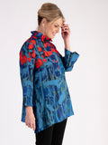 A Blue/Red Abstract Floral Print Wire Neck Collar Shirt