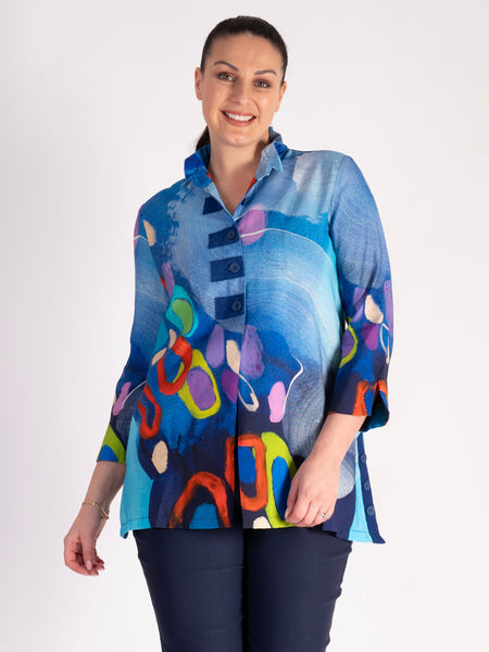 Blue/Multi Printed Wire Neck Shirt