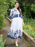 Navy/White Floral Print Linen Dress