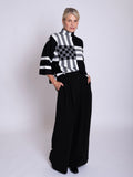 Black/White Striped Colourblock Oversized Jumper with Funnel Neckline