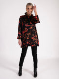 Floral Noir Black/Red Floral Print Wire Collar Blouse