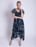Cobalt/Pewter Paisley Velvet Devoree Dress