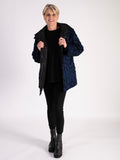 Navy/Black Paisley Flocked Quilted Reversible Zip Short Coat