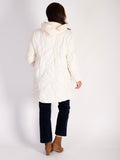 Cream Cartwheel Embroidered Quilted Coat with Knitted Collar