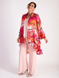 Rose Noir Hand Silk Mix Painted Abstract Floral Satin Devoree Jacket with Split Cuff Detail- LIMITED EDITION