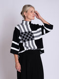 Black/White Striped Colourblock Oversized Jumper with Funnel Neckline