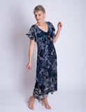 Cobalt/Pewter Paisley Velvet Devoree Dress
