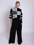 Black/White Striped Colourblock Oversized Jumper with Funnel Neckline