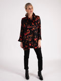 Floral Noir Black/Red Floral Print Wire Collar Blouse