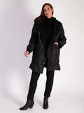 Black Cartwheel Embroidered Quilted Coat with Knitted Collar