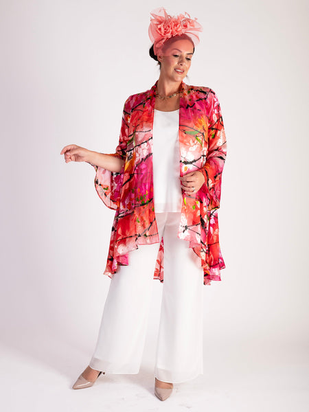 Rose Noir Hand Silk Mix Painted Abstract Floral Silk Devoree Jacket with Split Cuff Detail- LIMITED EDITION