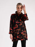 Floral Noir Black/Red Floral Print Wire Collar Blouse