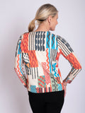 Cream/Orange Graphic Patchwork Sweater