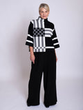 Black/White Striped Colourblock Oversized Jumper with Funnel Neckline