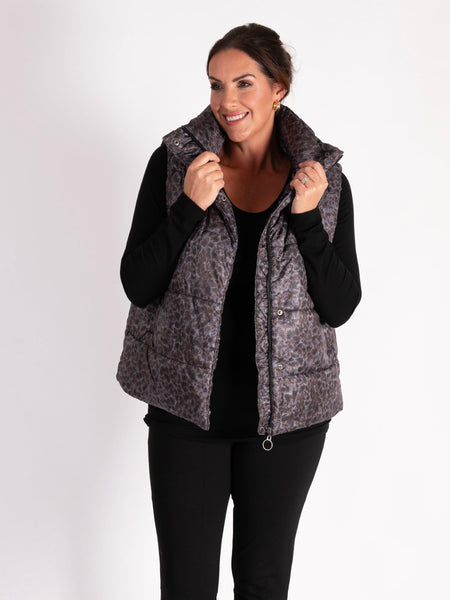 Trendy Brown/Grey Abstract Spot Print Gilet: A Must-Have Layer