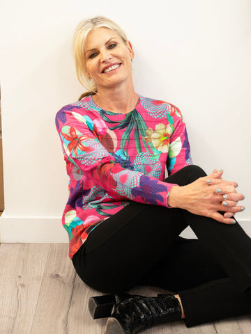 A Pink/Multi Fine Knit Floral Sweater
