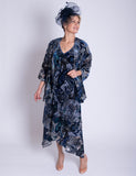 Cobalt/Pewter Paisley Velvet Devoree Dress