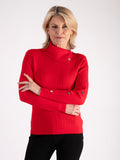 A Red Roll Neck Jumper With Button Detail