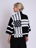 Black/White Striped Colourblock Oversized Jumper with Funnel Neckline